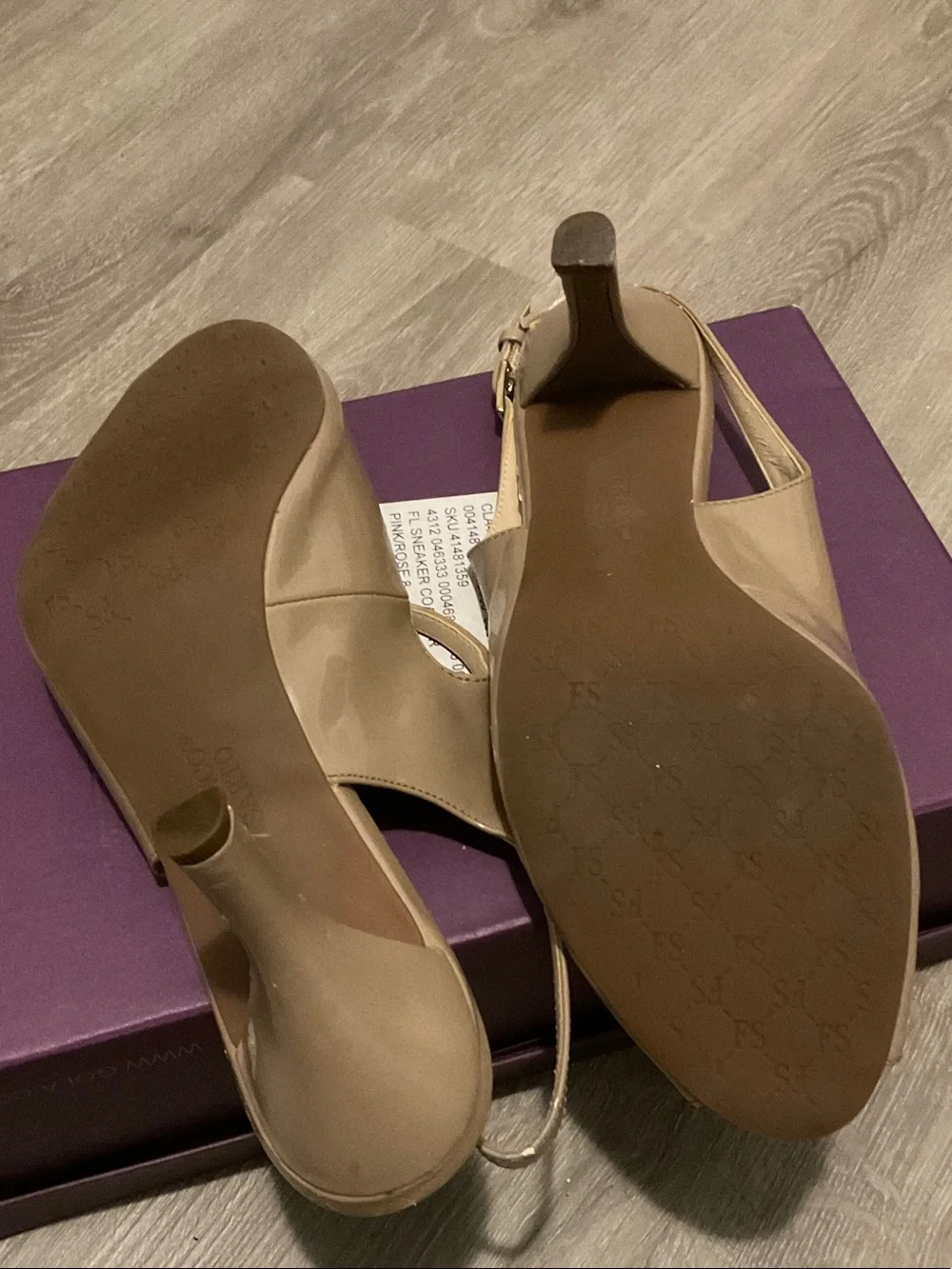 Franco Sarto Beige Patent Peep-Toe Slingback Heels